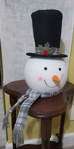 Schneemann Kopf Weihnachtsbaum Topper mit Zylinder Mütze und grauem Schal Urlaub 14" - Bild 1 von 4