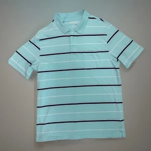 Saddlebred Men’s Medium Performance POLO Shirt Teal Blue Stripe Short Sleeve - Picture 1 of 8