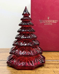 WATERFORD Crystal Christmas 6 1/2” Large Solid Red Tree With Box #145996 MINT #1 - Picture 1 of 13