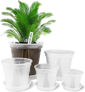Transparent Plastic Garden Pots with Saucer, 4-8 Inch, 5-Pack, 10 Plant Labels - Picture 1 of 12
