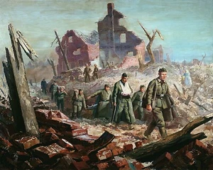 Prisoners of War, Falaise Pocket, France Painting by Orville Fisher Reproduction - Picture 1 of 3