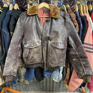 Vintage 1950’s Genuine Horsehide Front Quarter Brown Shearling Leather Jacket SM - Picture 1 of 10