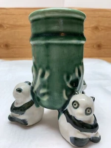 Vintage Vase Moriage Style Panda Bear Bamboo 5” - Imagen 1 de 8