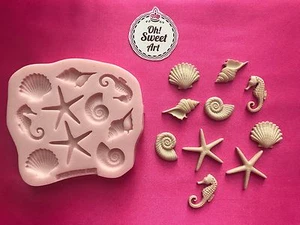 SEA HORSE SET AND SHELLS silicone mold fondant cake decorating toppers cakes - Picture 1 of 3