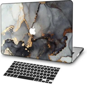 Gray Gold Marble Rubberized Matte Hard Cut Out Case KB Cover For Macbook Pro Air - Picture 1 of 10