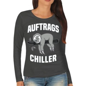 Pedido de manga larga para mujer Chiller perezoso Chillout Silence frase divertida - Imagen 1 de 3
