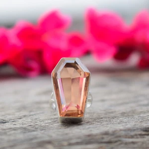Faceted Morganite Gemstone.925 Sterling Silver Coffin Shape Valentine Day Ring - Picture 1 of 7