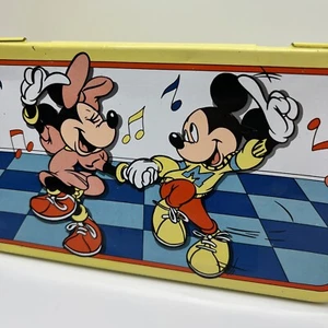 Vintage Walt Disney Mickey & Minnie Mouse Tin Pencil Box Hong Kong Tin Box Co. - Picture 1 of 10