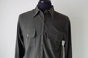 Bill Blass Stretch Olive Green Moleskin Long Sleeve Button Shirt Size Small NWT - Picture 1 of 7