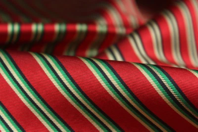 100%silk Red Green Black Yellow Stripe Fabric 42" width by the Half Yard F289 - Image 1 of 4