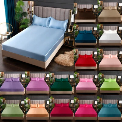 Sábanas Ajustables Sábanas Satén Funda Cama Individual Doble King Todas las Tallas Foto 1 de 4