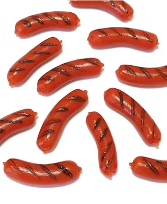 MONSTERMAGNETS Barbi Dollhouse Miniature Food Mini Sausages Hot Links Grilled BBQ Lot 👻🧲 5pc