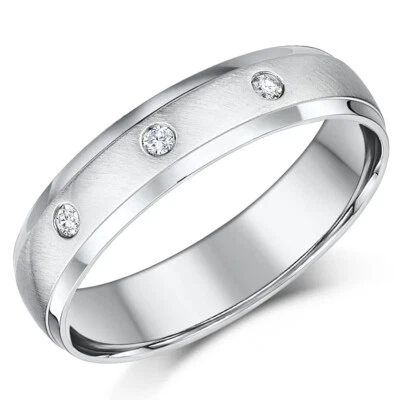 9ct White Gold Diamond Band 5mm Court Shape Matt and Polished Ring UK Hallmarked - Image 1 of 4