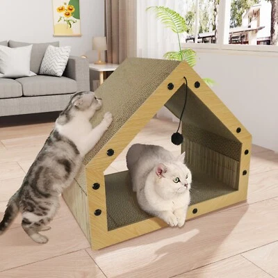 Heikoeco® Kratzpappe für Katzen Groß XXL mit Ball, Hausform Kratzbretter Katze