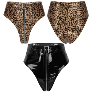 Damen Lederoptik Bikini Slip Shiny Gogo Hotpants Shorts Zipper Höschen Unterhose - Bild 1 von 78