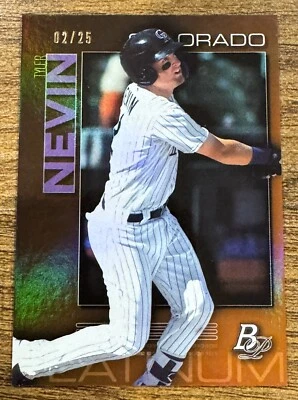 2020 Bowman Platinum Tyler Nevin TOP-58 Rockies ORANGE Refractor RC /25 SP - Image 1 of 2