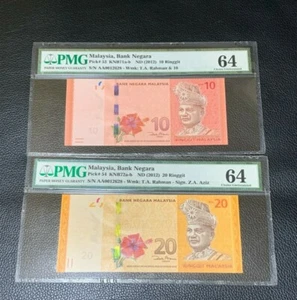 2012(ND)Malaysia,Bank Negara 10 & 20 Ringgit "AA" Identical Serial Banknotes Set - Picture 1 of 3