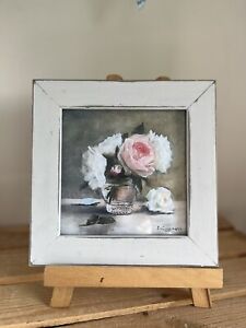 Sweet little vintage/shabby chic style floral pic in rustic grey frame 8”