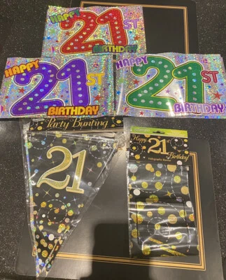 21st birthday Black & gold themed party foil banners bunting decorations set - Image 1 of 4