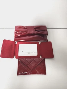 Estee Lauder 3 piece Red Bow Make Up Clutch With Matching Mirror Cosmetic Bag - Picture 1 of 4