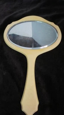 VTG 1920'sArt Deco French Ivory Bakelite HAND HELD Vanity BEVELED MIRROR  12x7.5 - Image 1 of 4
