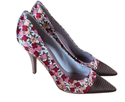 Louis Vuitton Multicolor Floral Print Satin Pointed Toe Pumps Heels Size 39 - Image 1 of 4
