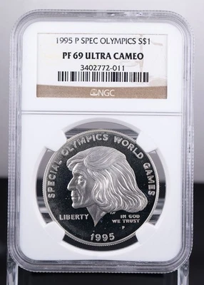 Certified 1995-P Silver $1 NGC PF69 Ultra Cameo Special Olympics  - Image 1 of 4