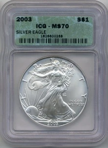 2003 US Silver Eagle - Superb GEM Uncirculated, ICG MS70. Scarce Date - Picture 1 of 2