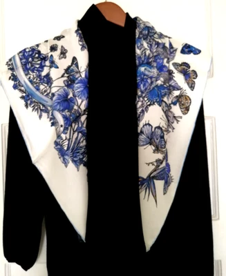 Bufanda 14momme 35"x35" Azul Estampado Mariposa Pura Sarga Morera Seda 88x88cm 5-162 Foto 1 de 4