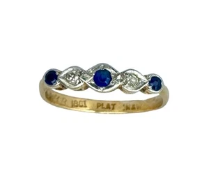 Vintage blauer Saphir und Diamant 18kt Gelb- und Weißgold Größe 5 - Bild 1 von 6