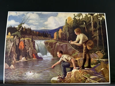 Pescadores escénicos con estampado de L. Goddard de colección de los años 20 carrete en una captura justa Foto 1 de 3