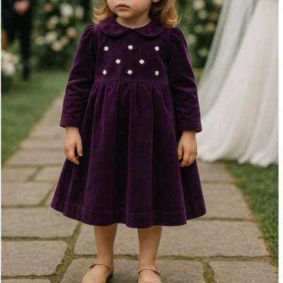 Purple Velvet Formal Dress Sz 4 Flower Girl Party Church Special Occasion - Image 1 of 4