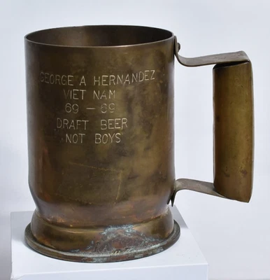 Vintage WWII trench art mortar shell tankard mug w Vietnam War engraved  name - Image 1 of 4