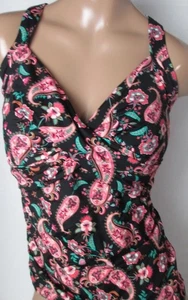 LANDS END Black Paisley Flora V-Neck Wrap Tankini Swimsuit Top Womens 4 Petite - Picture 1 of 13