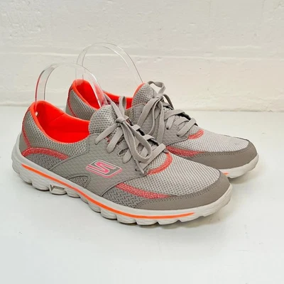 Skechers Go Walk 2 Grey & Orange Trainers Lightweight UK Size 6 - Image 1 of 4
