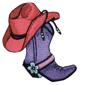 Cowgirl Hat & Boot Applique Patch - Embroidered Western Badge 2.25" (Iron On) - Picture 1 of 2