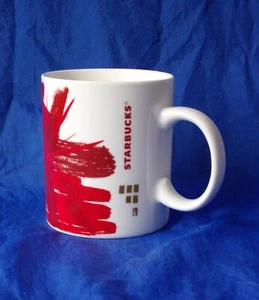 Taza de café STARBUCKS blanca con rojo Poinsettia Starburst y dorado 12 oz. Vacaciones 2014 - Imagen 1 de 4