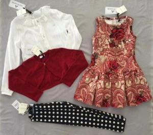 NWT MONNALISA GIRLS CARDIGAN 'ROSES' DRESS BLOUSE & LEGGINGS 4PC SET 134 SZ 9 - Picture 1 of 11