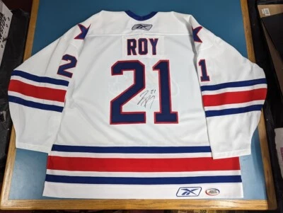 全新 签名 罗切斯特 美国人 AHL 德里克·罗伊 曲棍球球衣 成人 XXL 白色 缝制 — 第 1/4 张图片