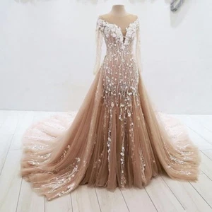 Abnehmbare Schleppe Meerjungfrau Spitze Tüll Abschlussball Abend Party Kleid Promi Neu Kleid - Bild 1 von 3