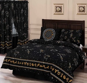 JUEGO DE FUNDA EDREDÓN TAMAÑO KING HORÓSCOPOS CELESTIALES ORO NEGRO JUEGO DE CAMA AMARILLO - Imagen 1 de 1