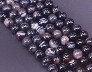 Natürliche schwarze Streifen Achat Edelstein Runde Kugel Perlen 4 mm 6 mm 8 mm 10 mm 12 mm 15,5" - Bild 1 von 14