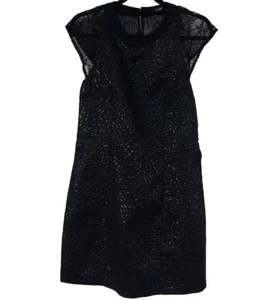 Ladakh Dress Size 12 Women’s Black Textured Overlay Knee Length Short Sleeve - Picture 1 of 10