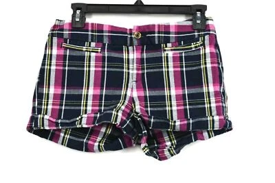 Banana Republic 青少年粉色格子拉链门襟纽扣前斜杠口袋短裤,尺寸 2 — 第 1/4 张图片