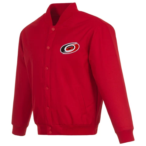 NHL Carolina Hurricanes  Poly Twill Jacket One Front Patch Logo JH Design Red Cover