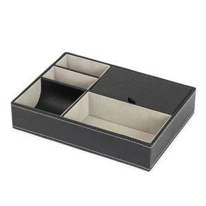 5 Compartment Storage Box Leather Valet Textured Tray Organiser Wallet Jewellery - Picture 1 of 9