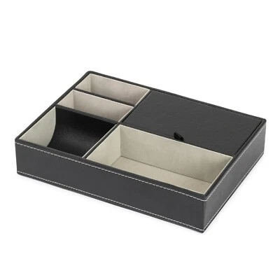 5 Compartment Storage Box Leather Valet Textured Tray Organiser Wallet Jewellery - Image 1 of 4