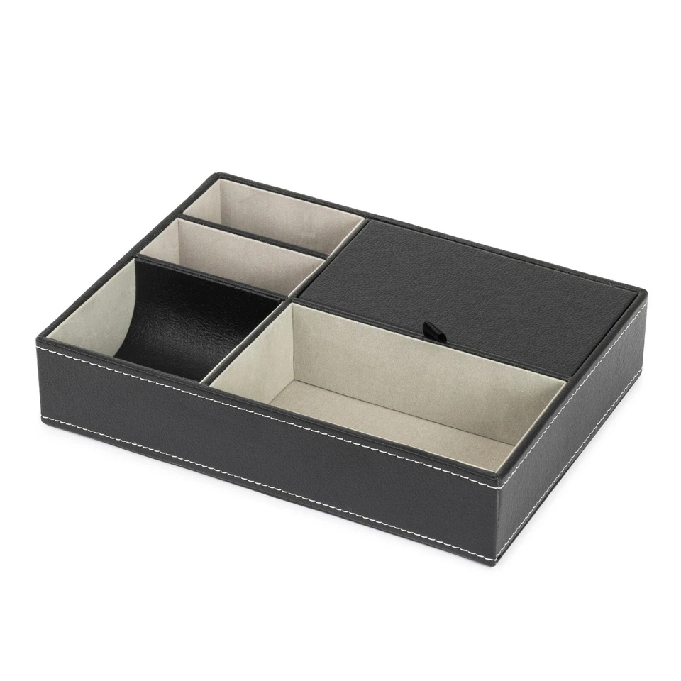 5 Compartment Storage Box Leather Valet Textured Tray Organiser Wallet Jewellery - Image 1 of 4