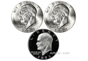 1973 P D S - Clad Proof and P & D Uncirculated Eisenhower Ike Dollar 3 Coin Set - Picture 1 of 3