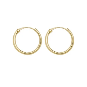 Yellow Gold Hinged Sleeper Earrings 13mm British Made 9 Carat Hoop Creole Hoops - Picture 1 of 3